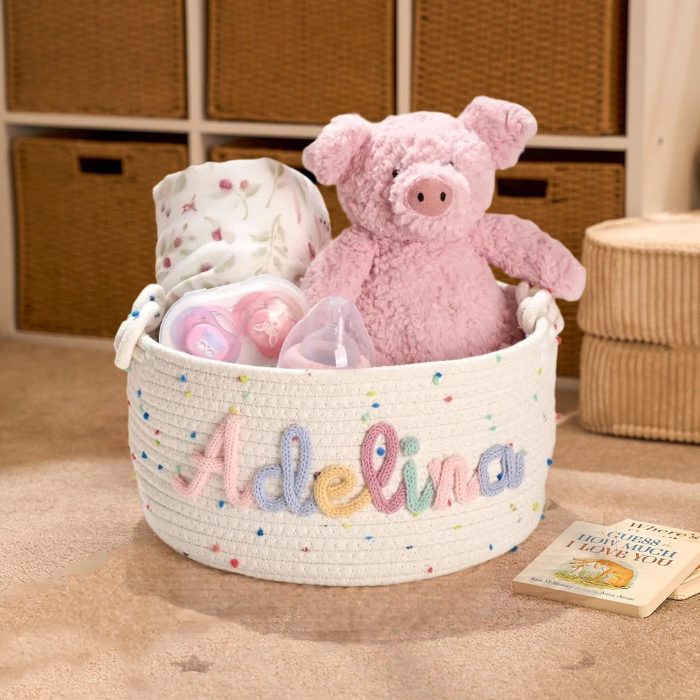 Personalised Handmade Baby Basket with Name Toys Storage Basket Baby Shower Gift Newborn Gift 
