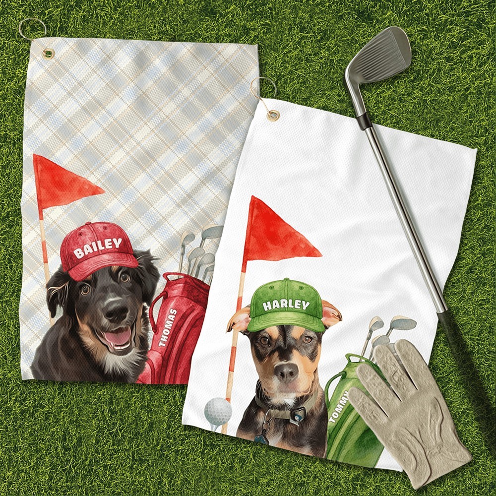 Custom Pet Dog Golf Towel with Pet Photo and Name Gifts for Dog Lover Pet Lover Gifts Golf Lover Gift Ideas