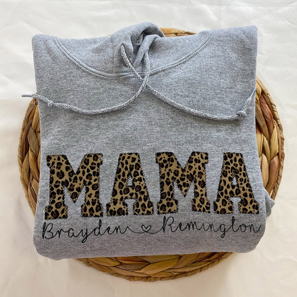 Personalised Leopard Print Mama Embroidered Sweatshirt Hoodie Unique Christmas Gift Ideas