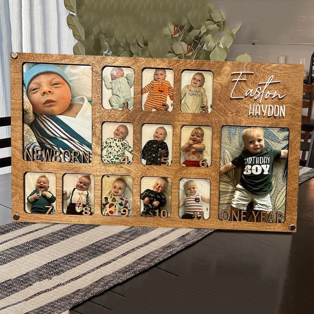 Custom Newborn to One Memory Photo Frame Wooden Baby Picture Frame Unique New Mum Gift Ideas