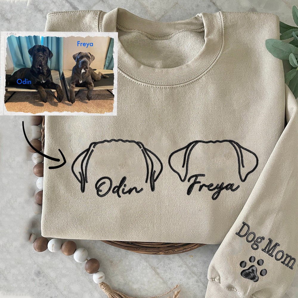 Personalised Embroidered Dog Ears Outline Sweatshirt Hoodie Pet Lover Gift Ideas Birthday Gifts For Dog Mum