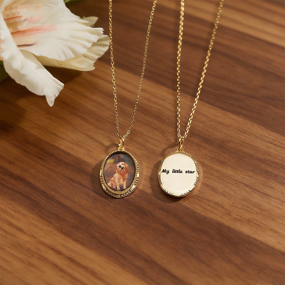 Personalised Pet Picture Necklace with Engraving - Custom Photo Jewelry, Perfect Memorial or Birthday Gift for Pet Lover