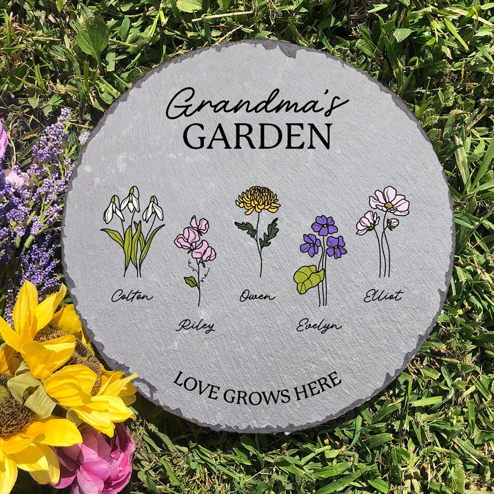 Personalised Grandma's Garden Birth Month Flower Plaque Unique Gift for Grandma Mum Christmas Gift Ideas
