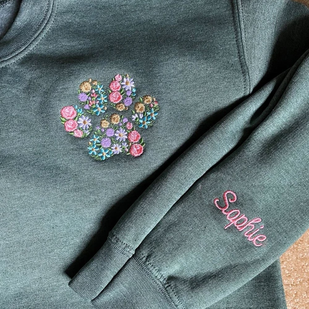 Custom Floral Pet Paw Embroidered Sweatshirt Hoodie Christmas Gift Ideas Unique Keepsake Gifts For Pet Lover