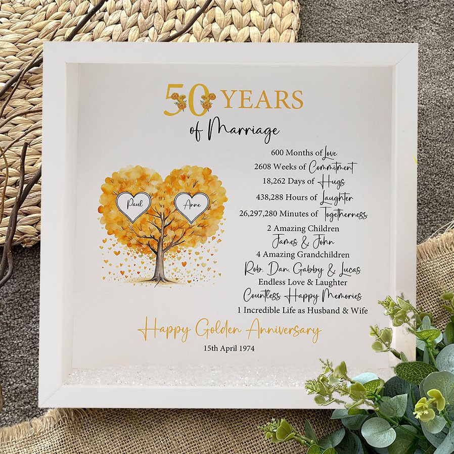Custom 50 Years of Marriage Tree Light Up Lamp Frame Anniversary Gift For Wife Unique Christmas Gift For Husband