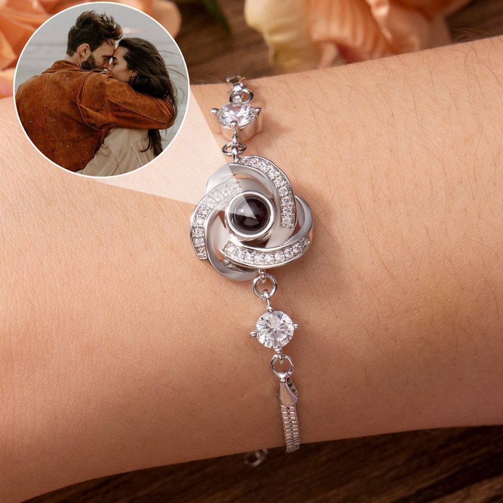 Custom Geometric Pattern Photo Projection Bracelet with Picture Inside Keepsake Gift For Couple