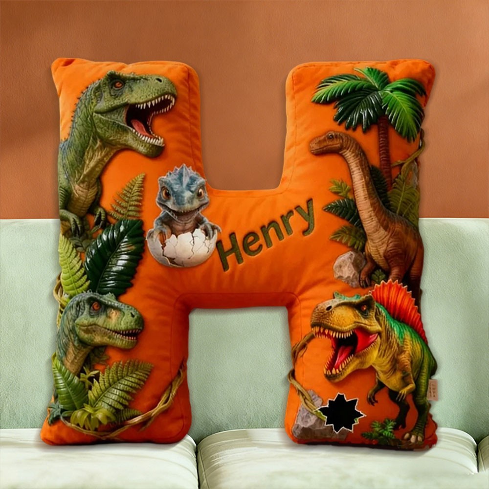 Personalised Dinosaur Forest World Letter Pillow with Custom Name Christmas Gift for Kids Birthday Gifts