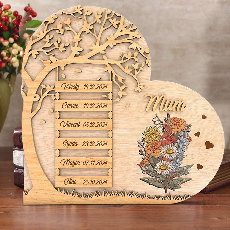Personalised Birth Month Flower Family Bouquet Wood Plaque Sign with Kids Names for Mum Family Keepsake Gift Mother's Day Gift