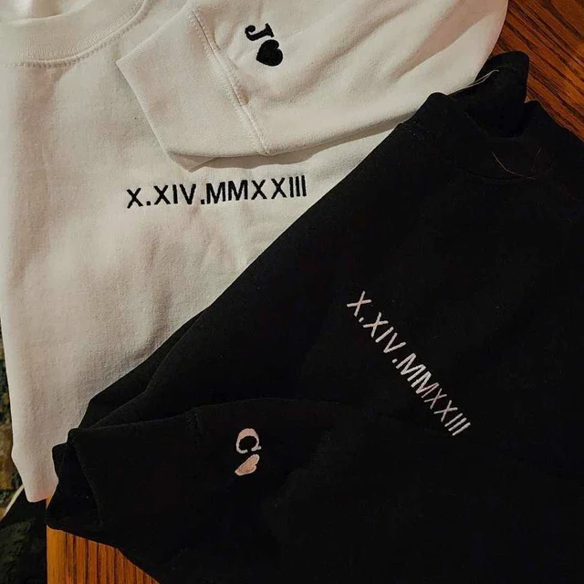 Personalised Couple Embroidered Sweatshirt Hoodie With Roman Numeral Unique Gift For Soulmate