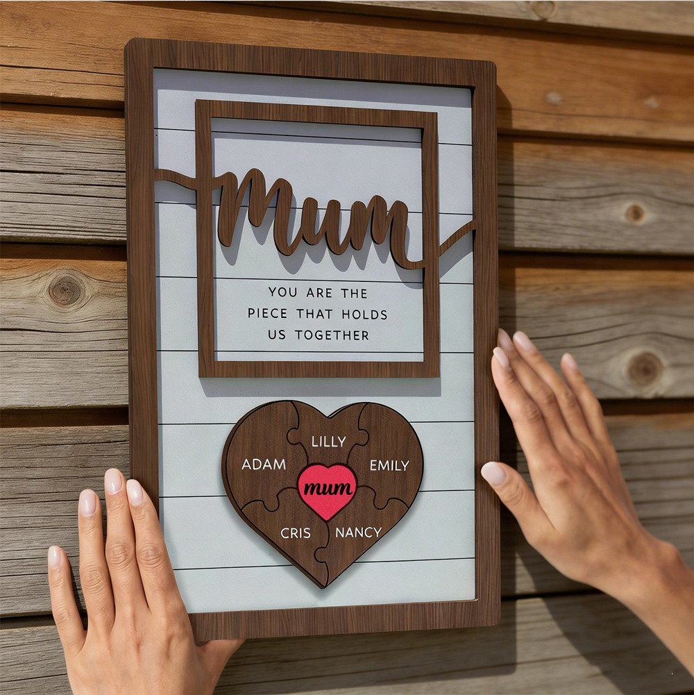 Custom Wooden Puzzle Pieces Family Sign Personalised With Children's Names Unique Mother's Day Gift For Mum Grandma