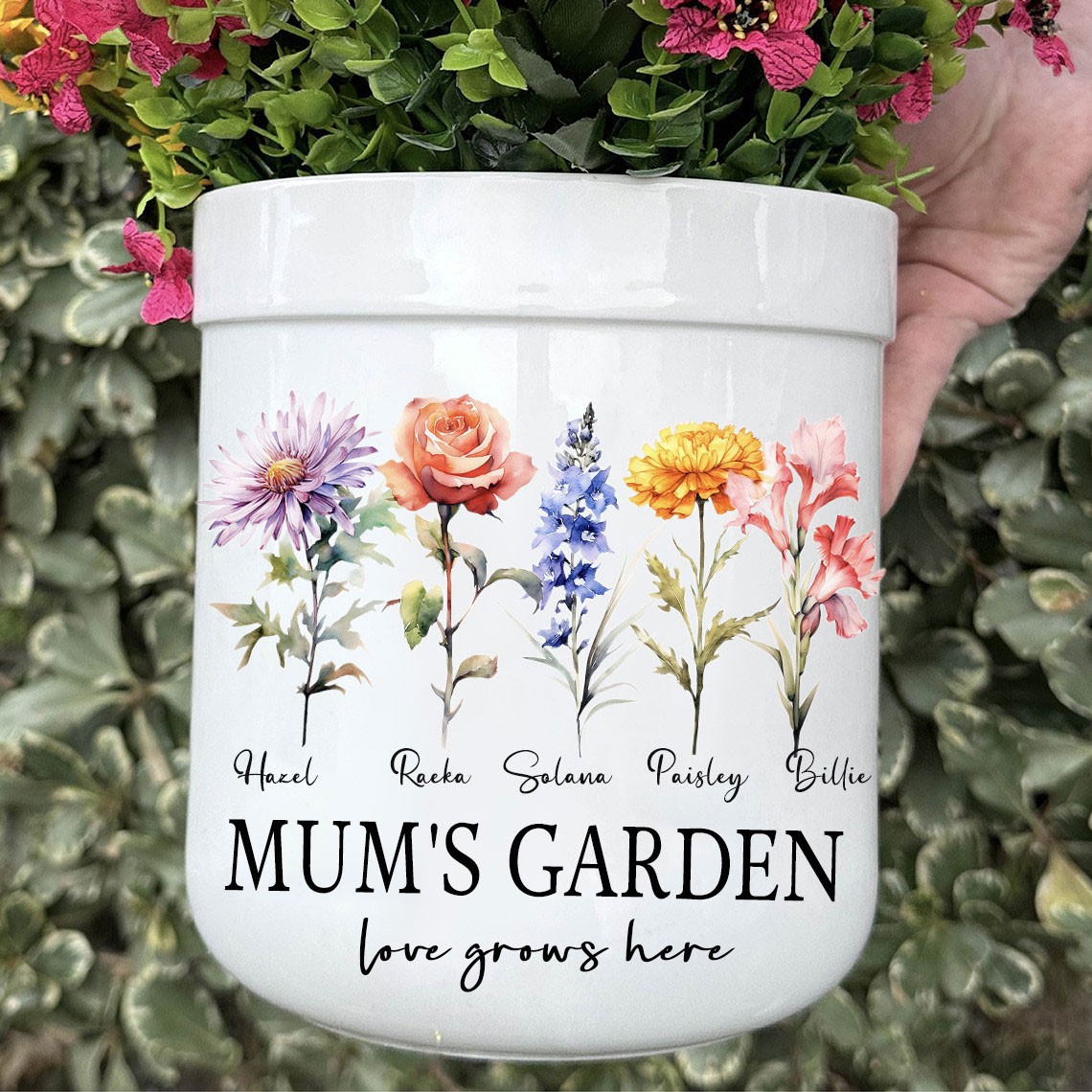 Personalised Mum's Garden Birth Month Flower Plant Pot with Kids Names Unique Gifts for Mum Grandma Mother's Day Gift