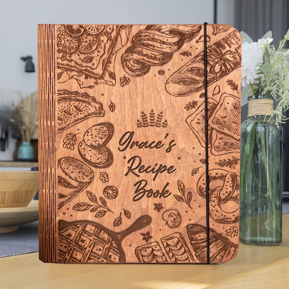 Recipe Book Wooden Binder Custom Engraved Journal for Mum Christmas Gifts Keepsake Gifts for Her