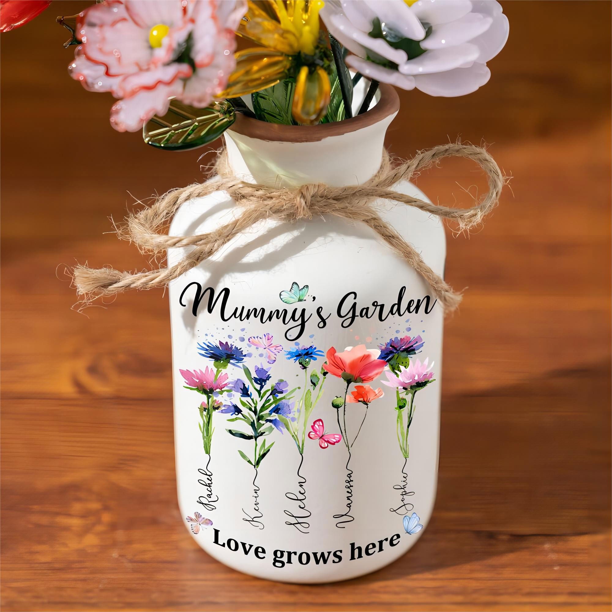 Custom Mummy's Garden Birth Month Flower Vase with Kids Names Gifts for Mum Unique Mother's Day Gift Ideas