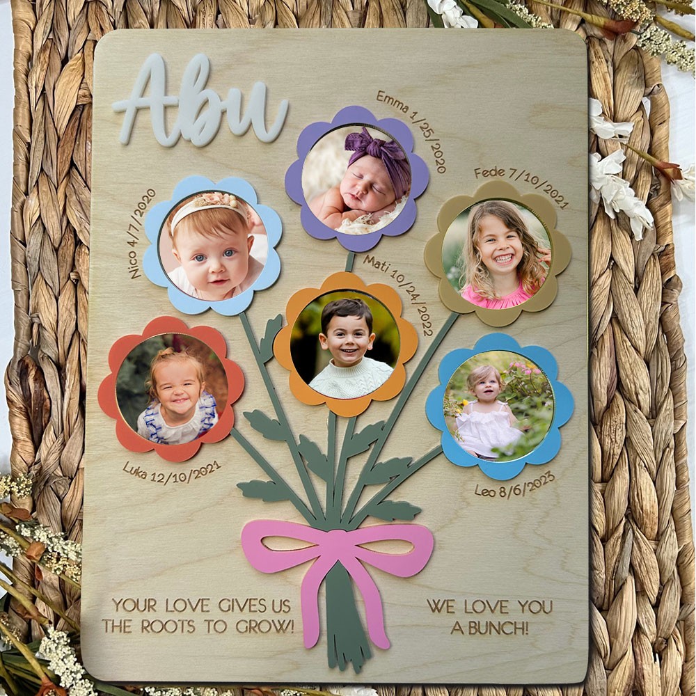 Personalised Flower Bunch Photo Sign With Grandkids Names Gift Ideas For Mum Grandma
