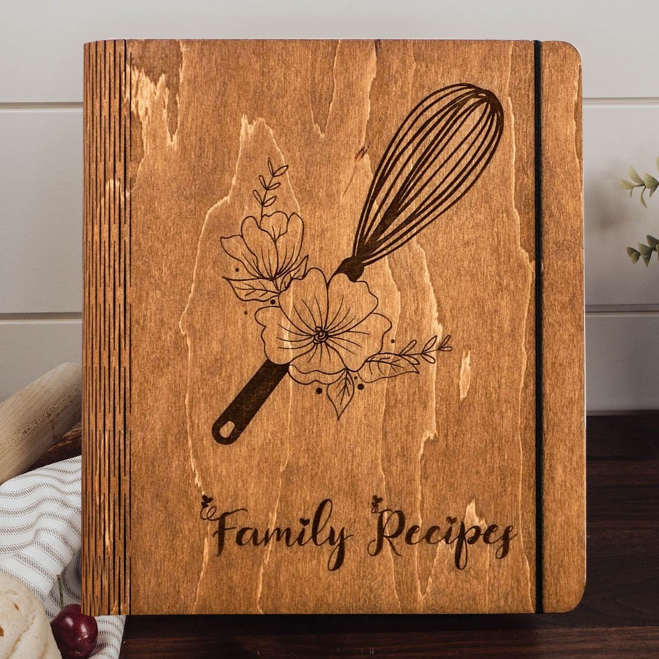 Family Wooden Recipe Book Blank Custom Cookbook Binder Keepsake Gifts for Mum Family Christmas Gift Ideas