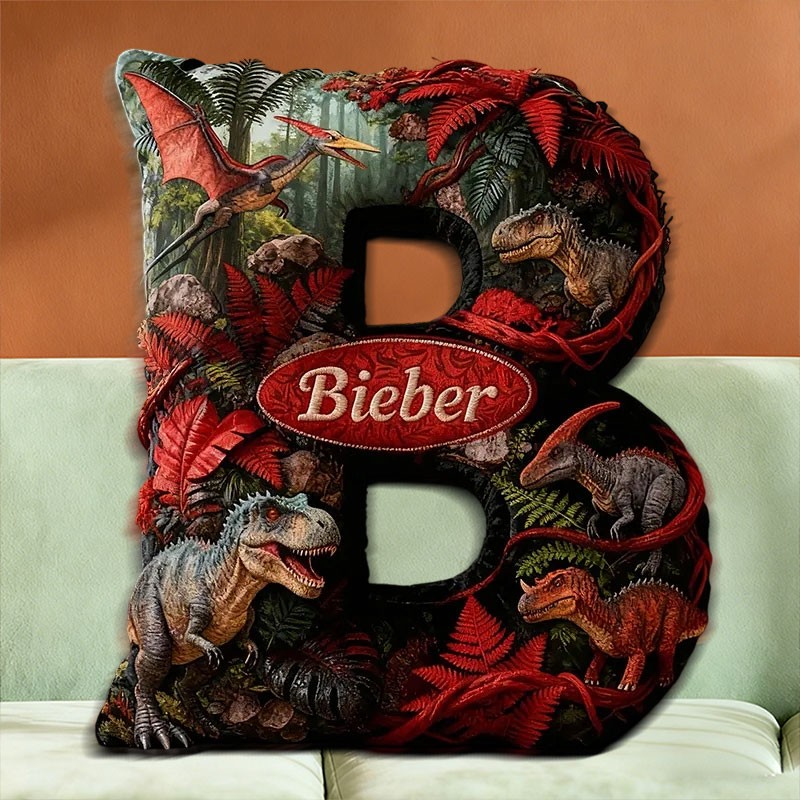 Personalised Dinosaur Jungle Letter Pillow with Custom Name Christmas Gift for Kids Birthday Gifts
