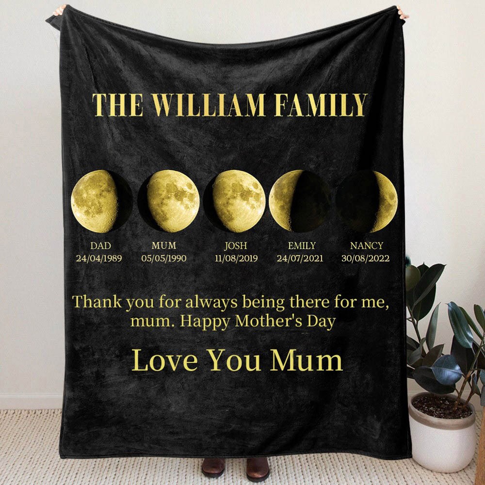 Personalised The William Family Moon Phase Blanket Family Gift For Mum Unique Mother's Day Gift Ideas