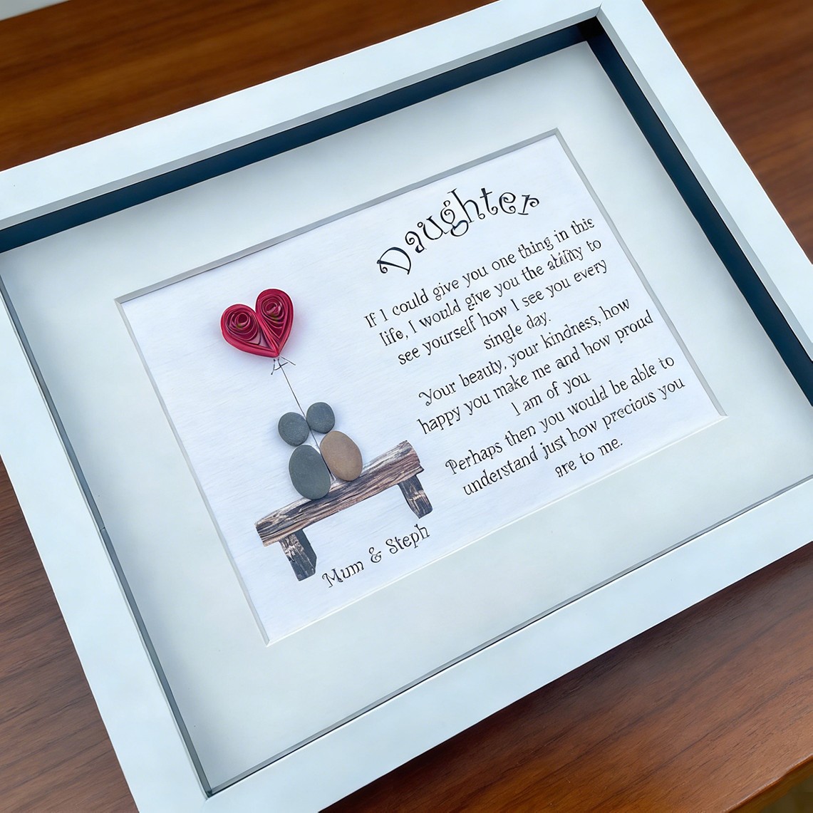 Personalised Daughter Pebble Art Picture Custom Framed Gift from Parents Unique Family Keepsake Gift Last Minute Mother's Day Gift