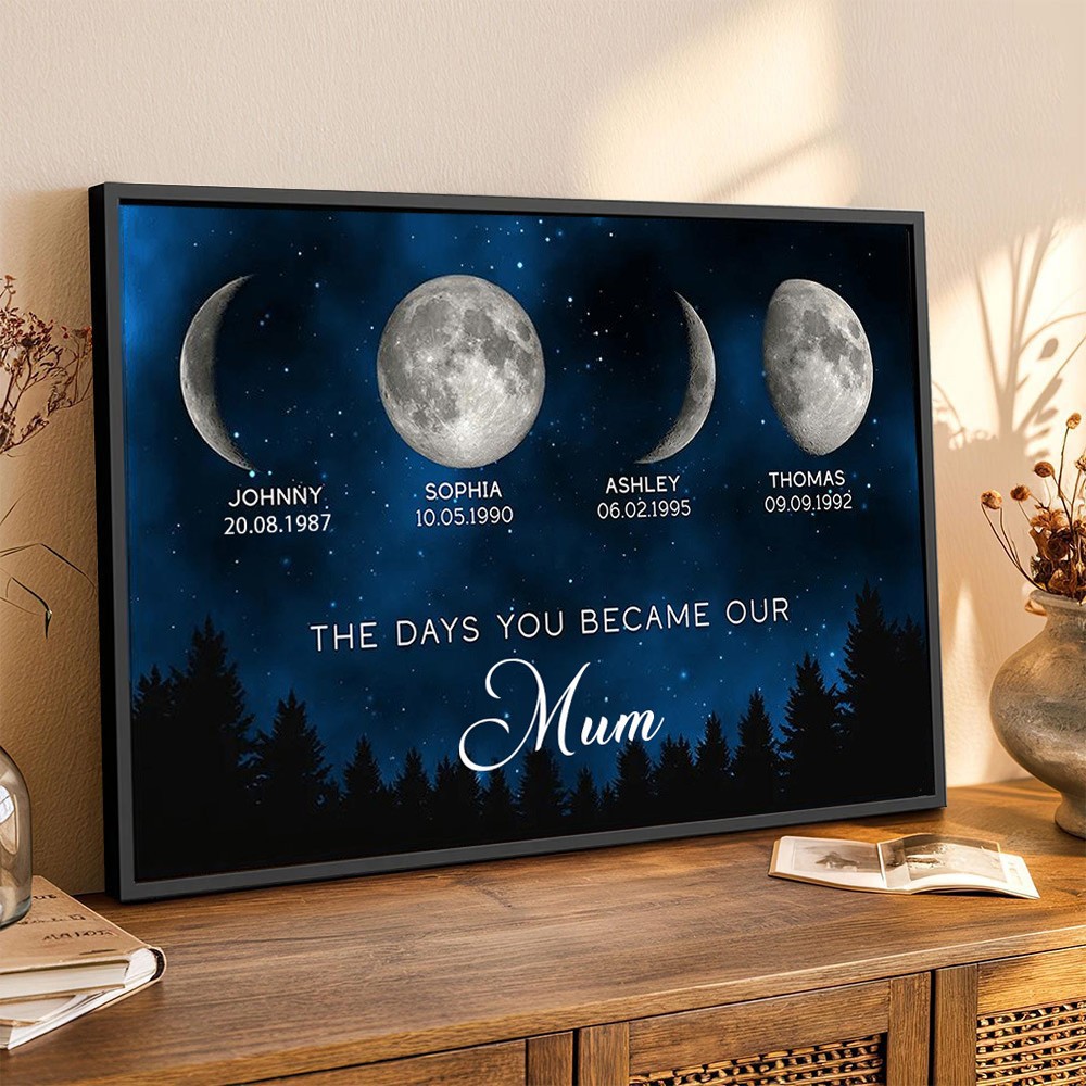 Personalised The Days You Became Our Mum Moon Phase Print Frame Sign With Kids Names Birthday Gift for Mum Baby Shower Gift Mother's Day Gift Ideas
