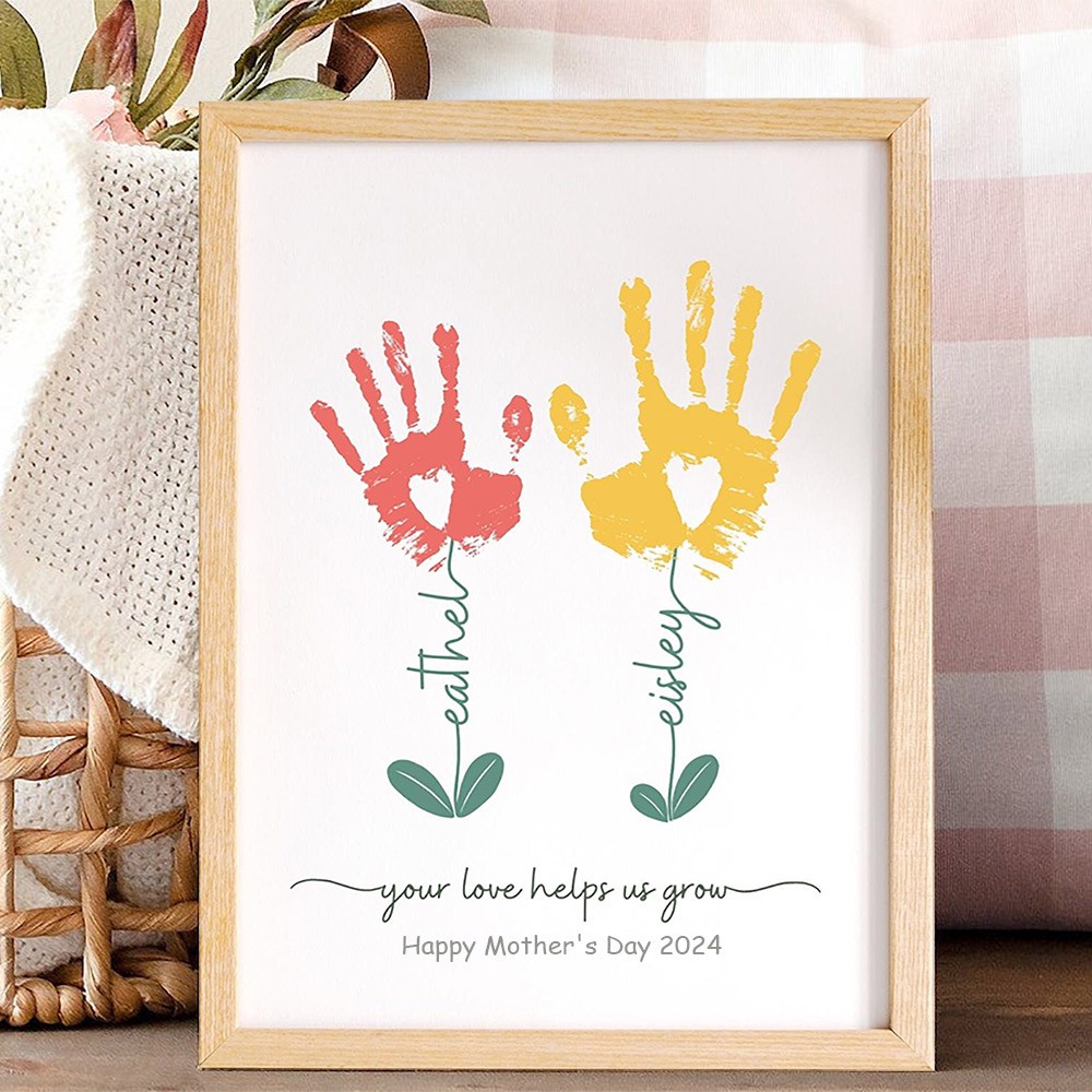 Custom DIY Handprint Wood Frame Sign With Kids Names Mother's Day Gift Ideas Famliy GIfts