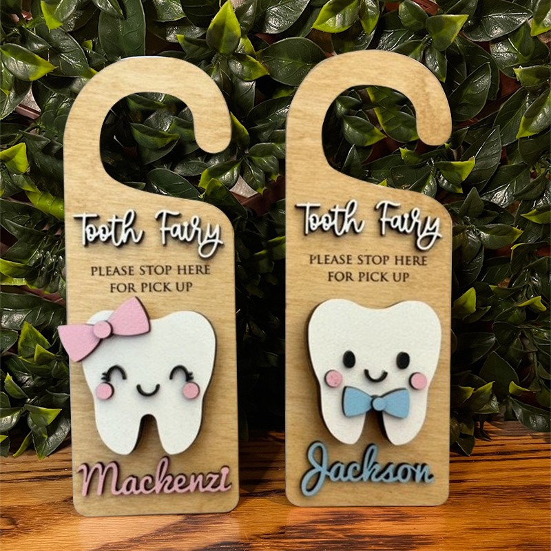 Personalised Tooth Fairy Door Hanger With Money Holder Keepsake Gift for Kids