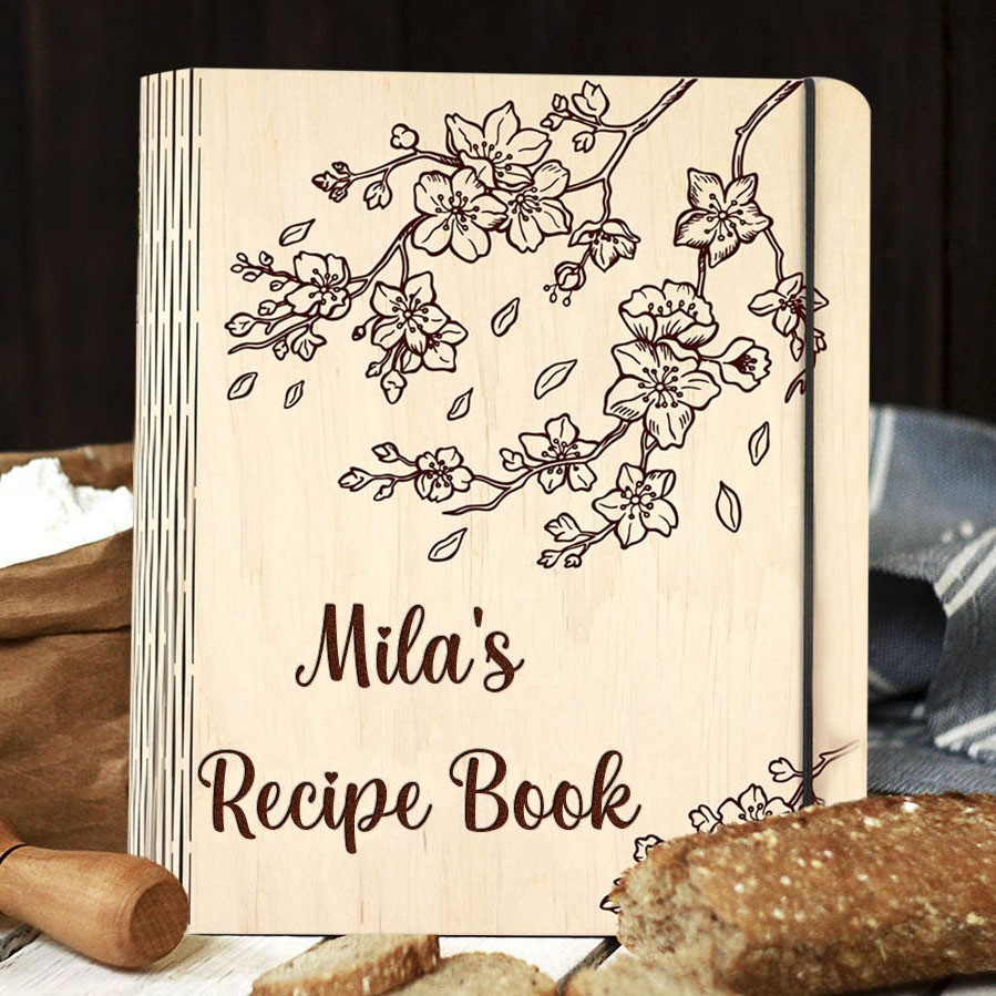 Personalised Recipe Book Blank Binder Custom Wooden Engraved Journal for Mum Grandma Christmas Gifts