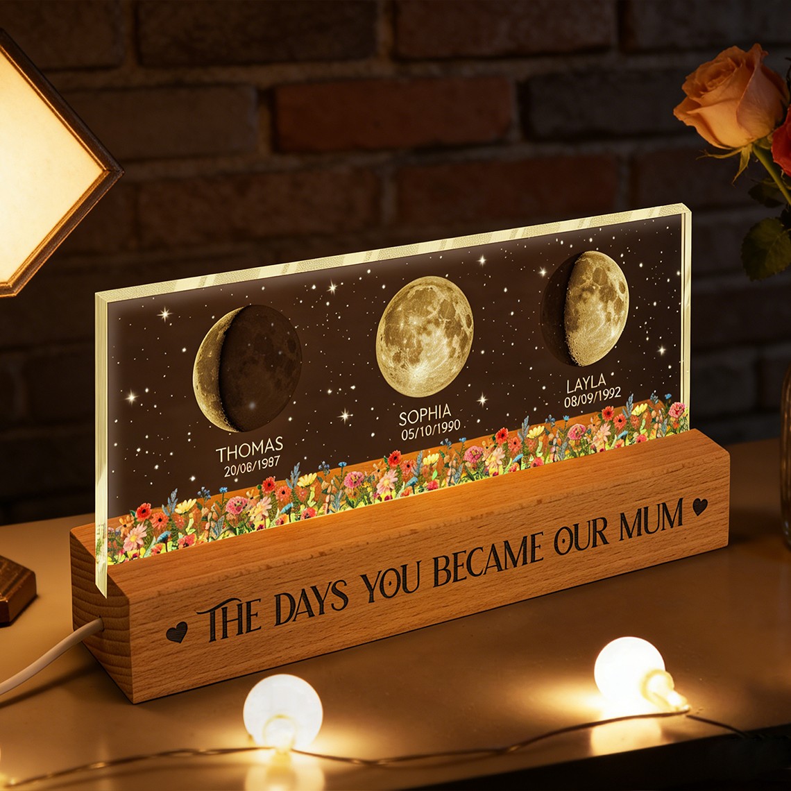 Personalised The Day You Became My Mum Moon Phase Night Light With Date Custom Lamp Gift for Mum Grandma Mothers Day Gift Ideas
