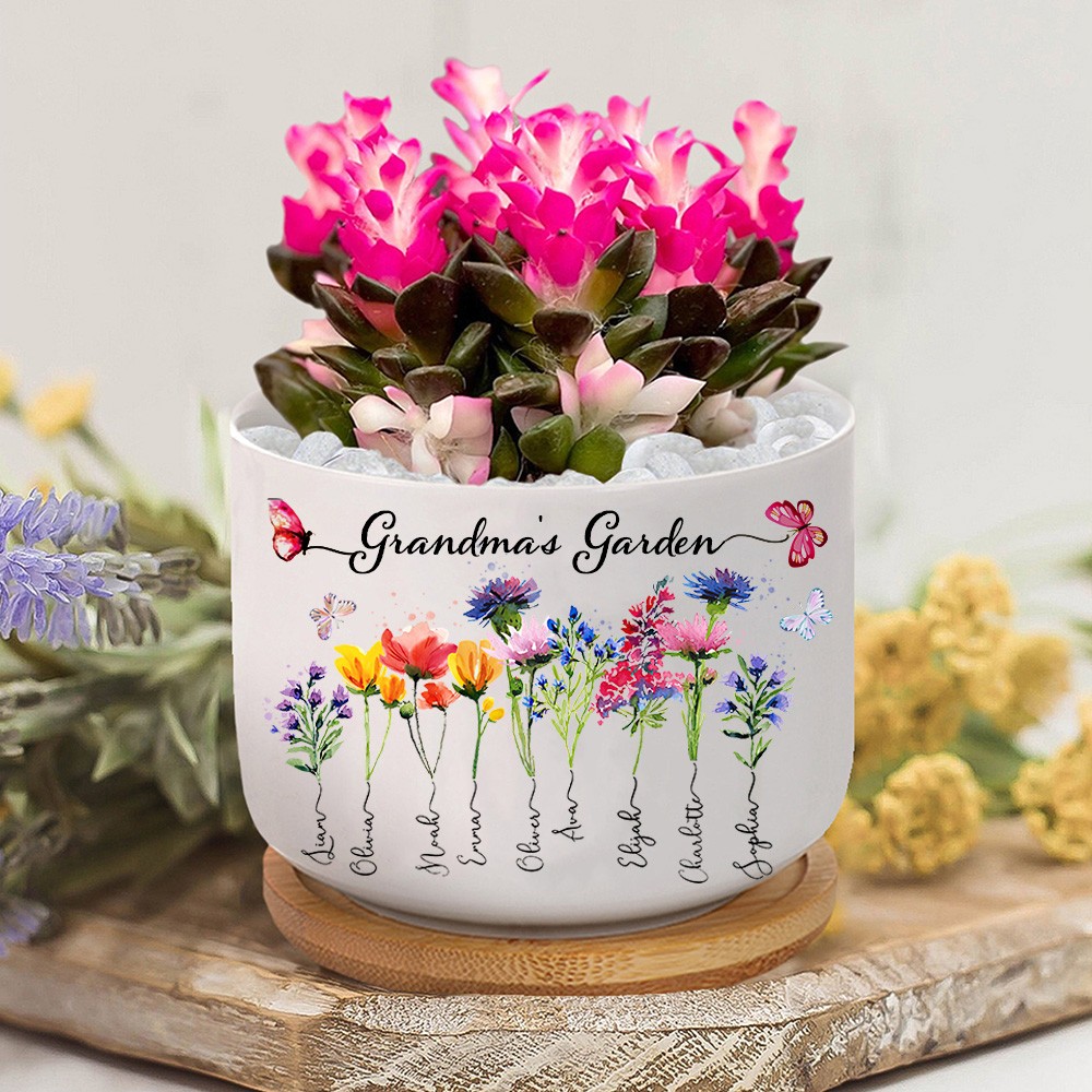 Personalised Grandma's Garden Succulent Plant Pot With Birth Flower Mother's Day Gift Ideas Gifts for Grandma Mum