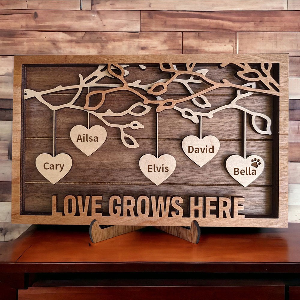Personalised Wooden Family Tree Frame Sign with Kids Names Gifts for Family Christmas Gift Anniversary Gift Ideas