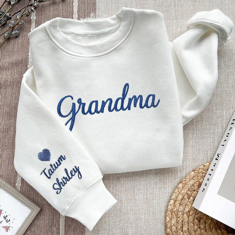 Personalised Embroidered Grandma Sweatshirt Hoodie with Names on Sleeve Keepsake Gifts Unique Mother's Day Gift