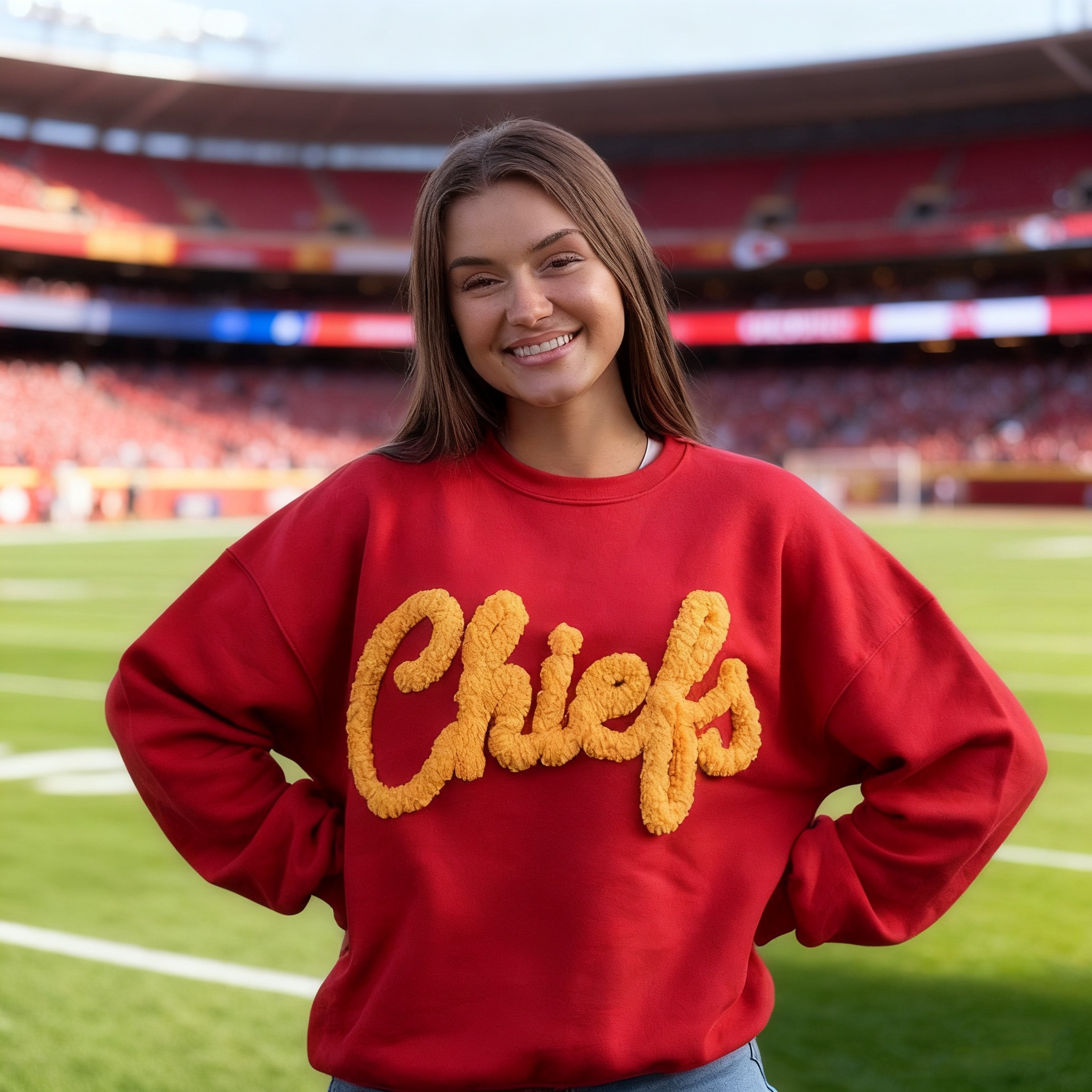Custom Chenille Embroidered Team Sport Sweatshirt with Game Day Fuzzy Letter Unique Gift for Game Day