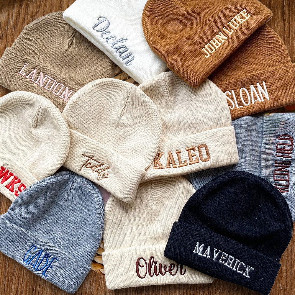 Personalised Embroidered Name Baby Adult Newborn Beanie Hat Unisex Toddler Hat Baby Shower Gift Christmas Gifts for Kids