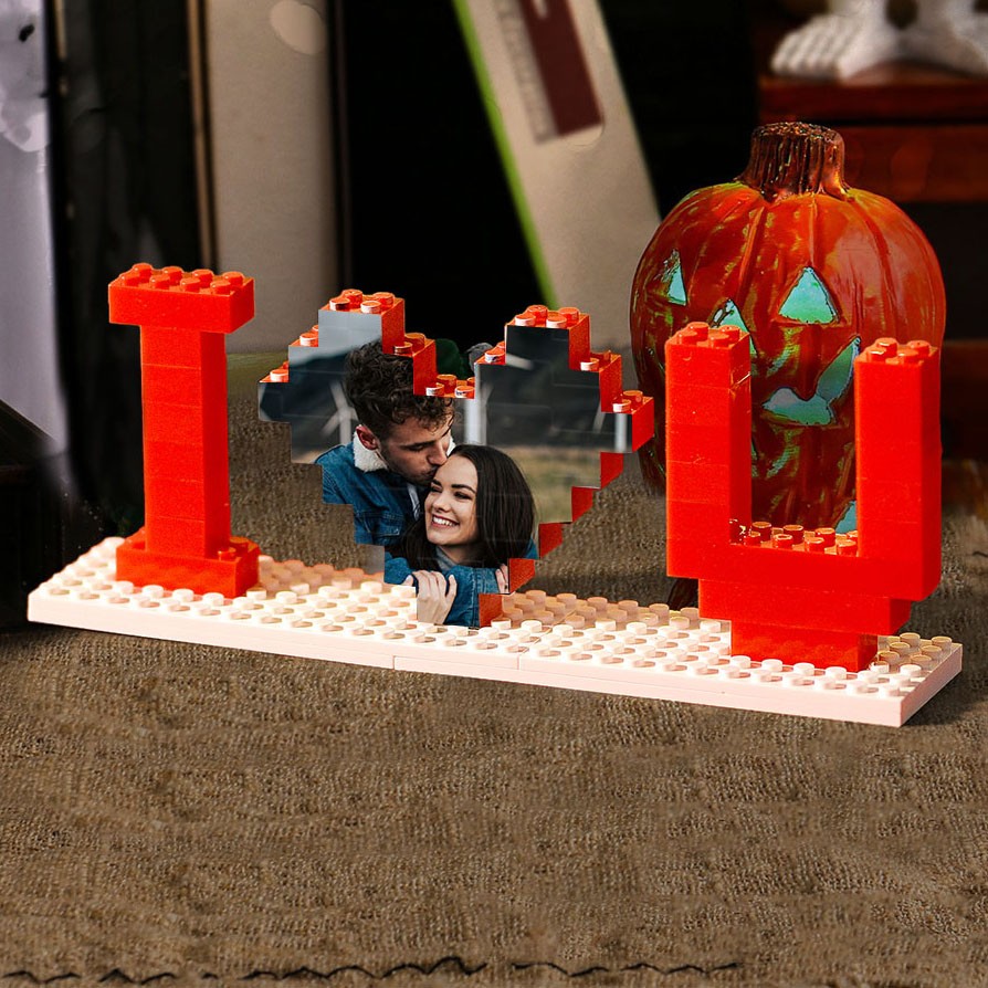 I Love U Bricks Puzzle Personalised Heart Building Photo Blocks for Anniversary Christmas Gift Unique Gifts for Couple