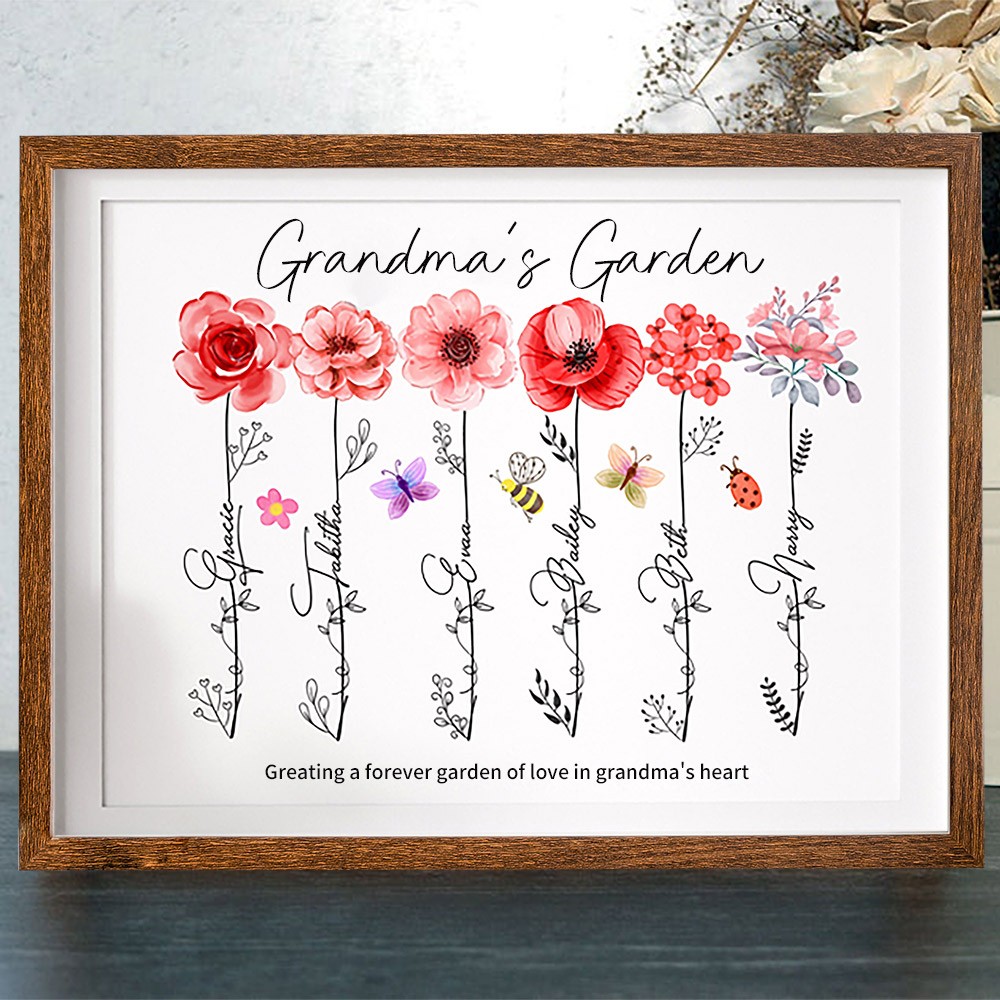 Custom Art Print Birth Flower Frame To Grandma's Garden Gift for Mum Grandma Mother's Day Gift Ideas