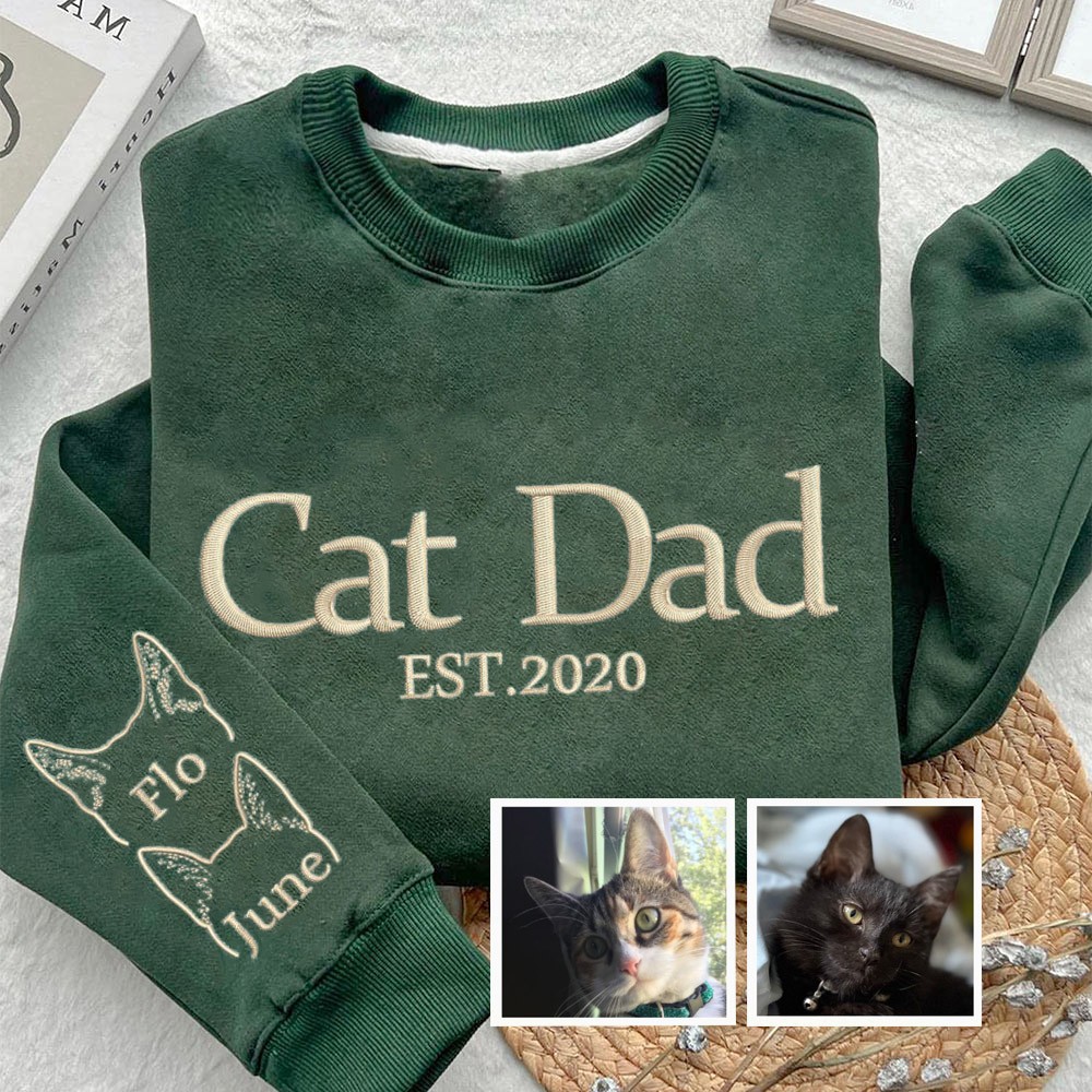 Personalised Cat Dad Embroidered Sweatshirt Hoodie Unique Gifts For Pet Lover Father's Day Gift