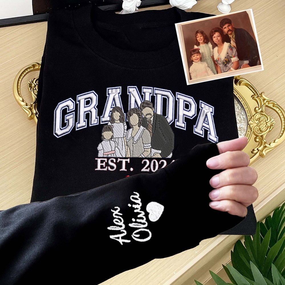 Custom Grandpa Photo Embroidered Sweatshirt Hoodie Unique Father's Day Gifts