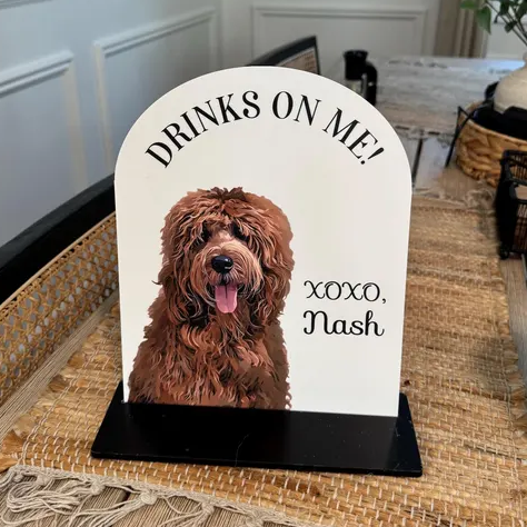 Drinks On Me Open Bar Dog Sign Custom Wedding Bar Menu Sign with Pet Portrait Wedding Gift