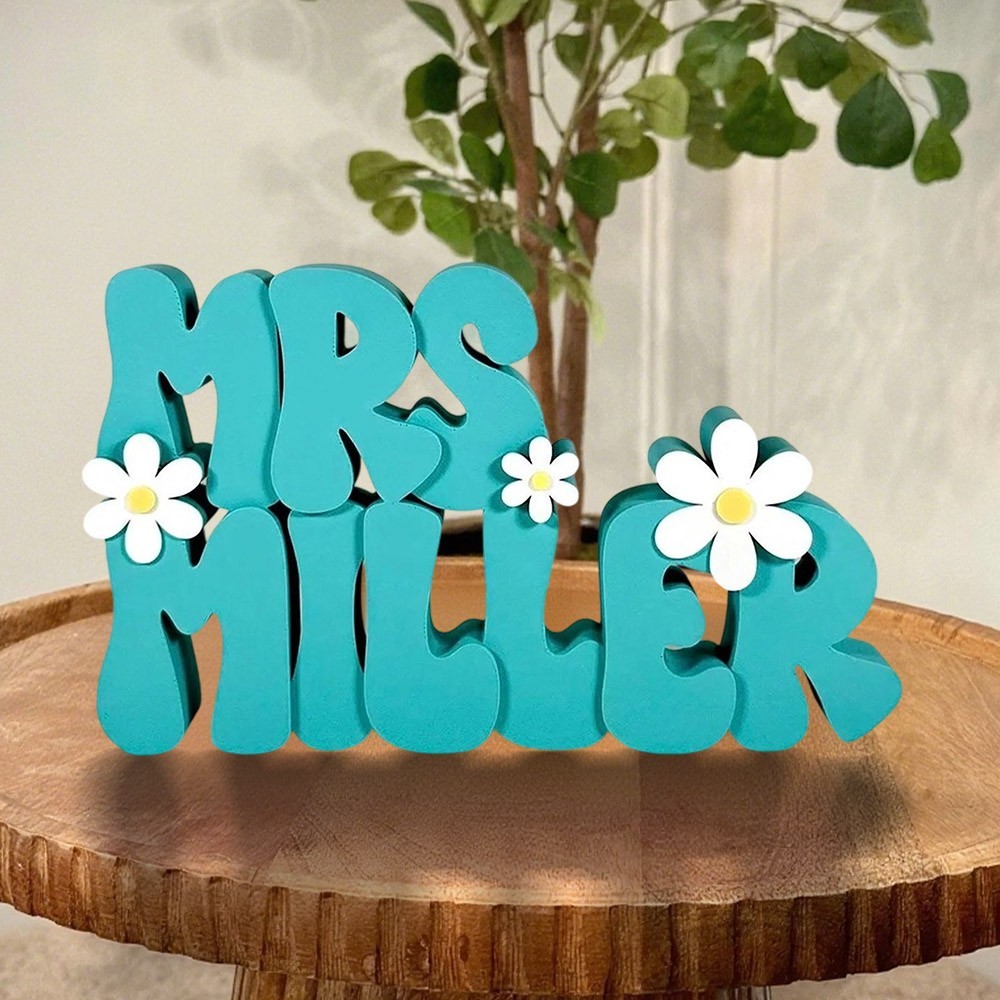 Personalised 3D Daisy Teacher Desk Name Plate Sign Office Decor Custom Gift for Teachers