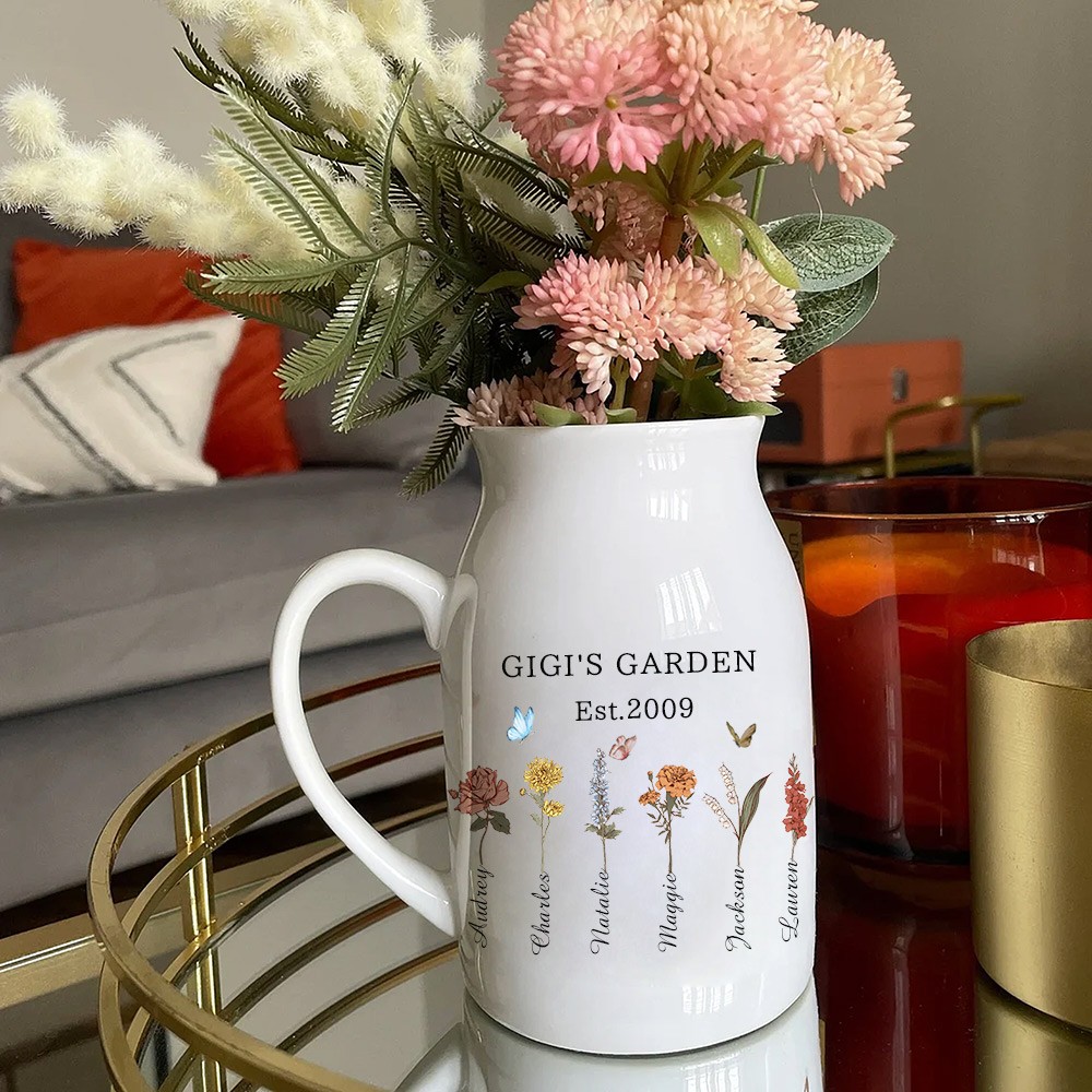 Personalised Gigi's Garden Birth Flower Vase With Grandkids Names Gift For Mum Grandma Mothers Day Gifts Ideas