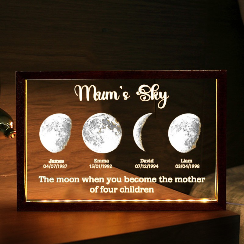 Custom Mum's Sky Moon Phase Night Light By Date with Kids Names for Mum New Mum Gift Mother's Day Gifts
