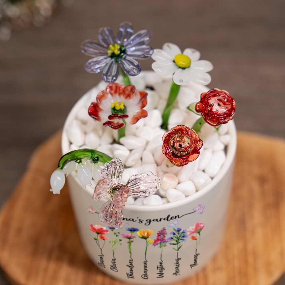 Personalised Mini Glass Birth Month Flower Gifts for Mum Grandma Christmas Gift