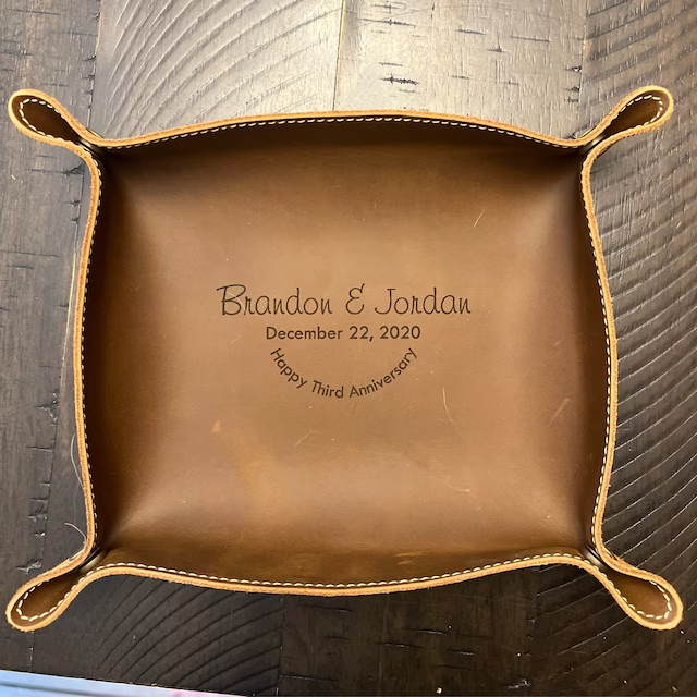 Personalised Engraved Leather Valet Tray 3rd Anniversary Gifts for Husband Christmas Gift Ideas