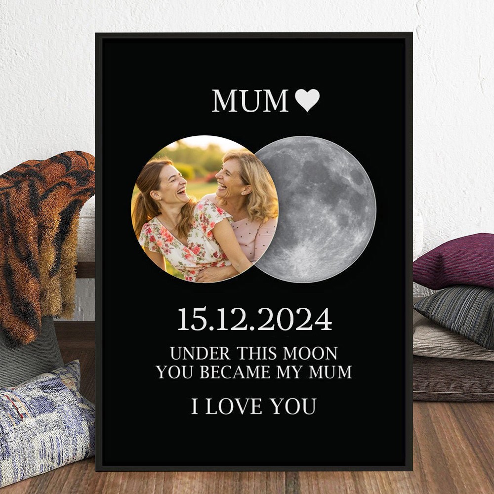 Under This Moon You Became My Mum Custom Moon Phase Print Frame with Photo Gifts for Mum Grandma Mother's Day Gift