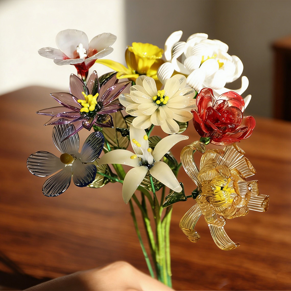 Custom Glass Birth Month Flower Bouquet Personalised Meaning Gift For Mum Grandma Unique Mother's Day Gift