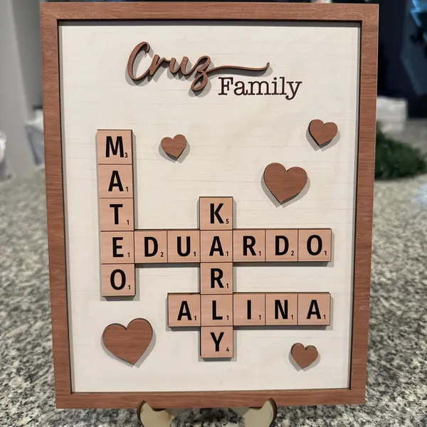 Custom Family Crossword Scrabble Wooden Puzzle Sign with Kids Names Unique Keepsake Gifts for Mum Mother's Day Gifts