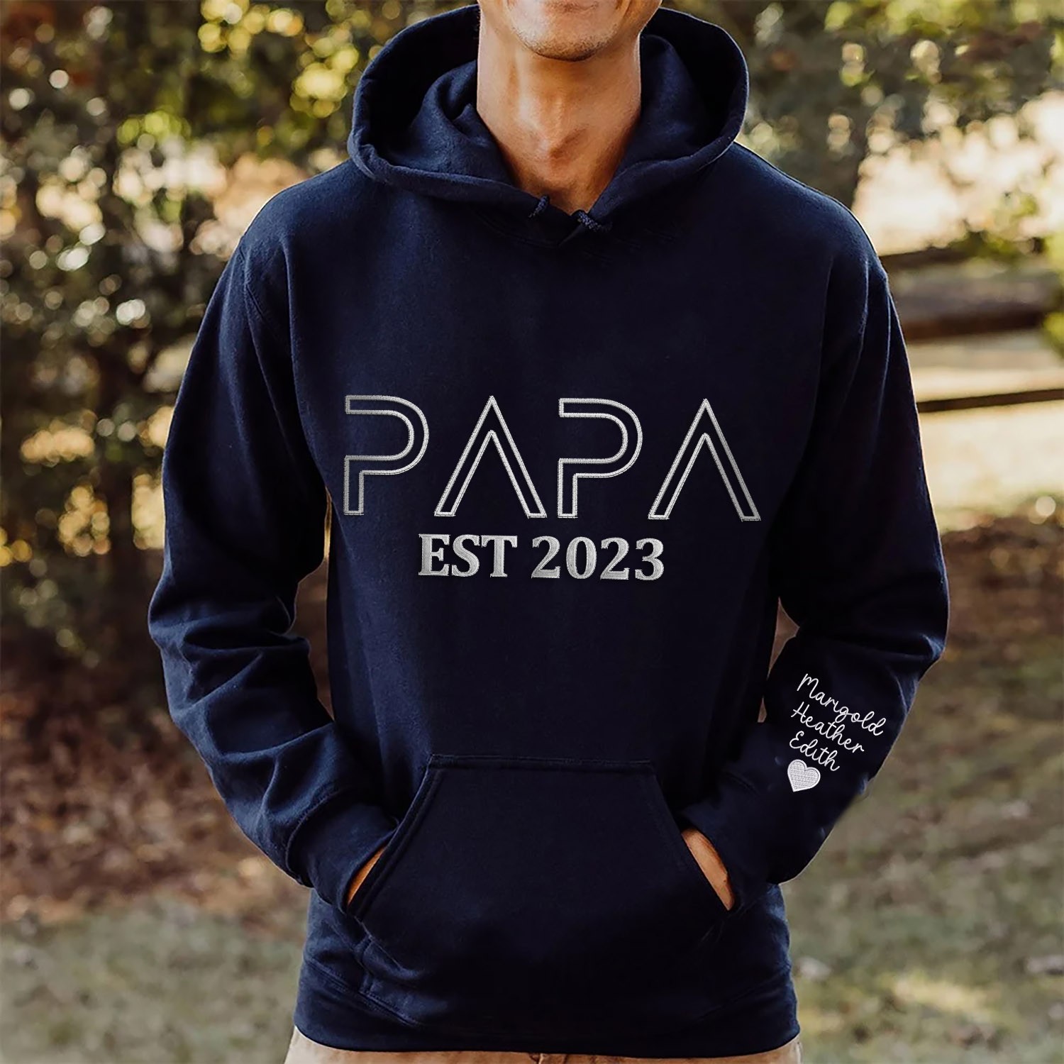 Personalised Embroidered Kids Names Papa Hoodie Sweatshirt Best Gift For Dad Father's Day Gift Ideas