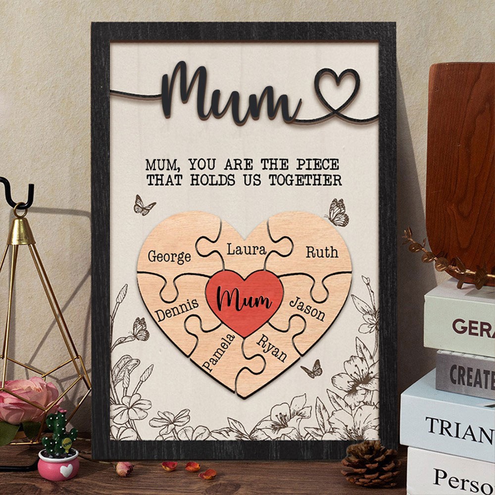 Mum You Are The Piece That Holds Us Together Personalised Wood Puzzle Sign with Kids Names for Mum Grandma Mother's Day Gift