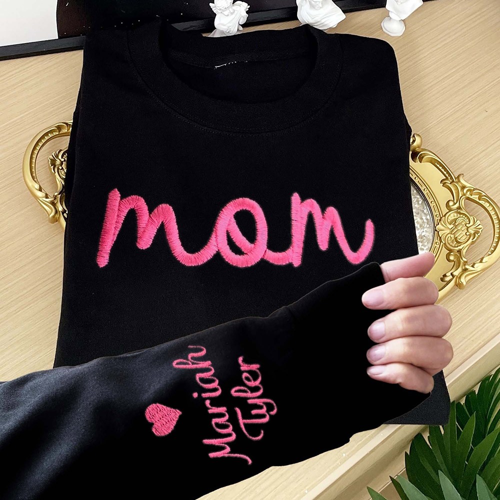 Custom Embroidered Mum Sweatshirt with Kids Names For Mother's Day Gift