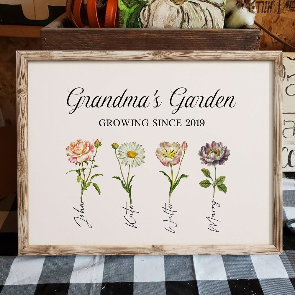 Personalised Grandma's Garden Birth Flower Frame Gift For Mum Grandma Christmas Gifts