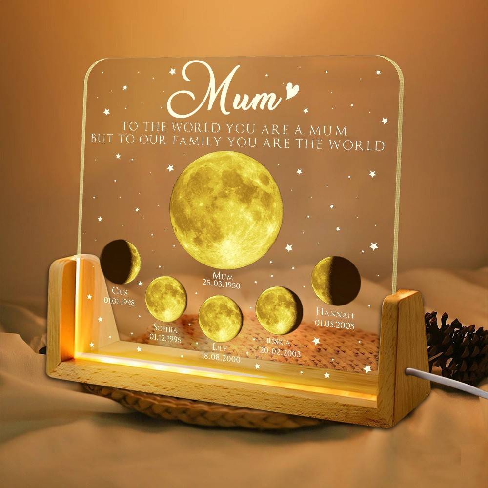 Custom Mum Moon Phase Night Light with Kids Names Gift for Mother's Day Keepsake Gifts for Mum New Mum Gift